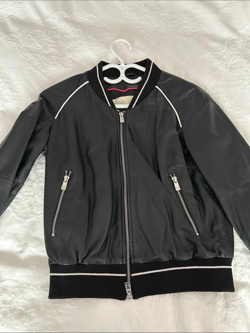 La Marque Black Bomber Jacket with Contrast Piping - Leather